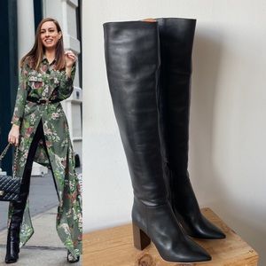 Maje Over the knee boots otk black leather 3” heel size 37/7